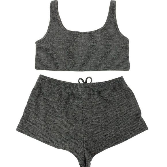 Lot of 2 Shorts plus bralette top 1817 size 1XL gray ribbed lounge - Picture 5 of 6
